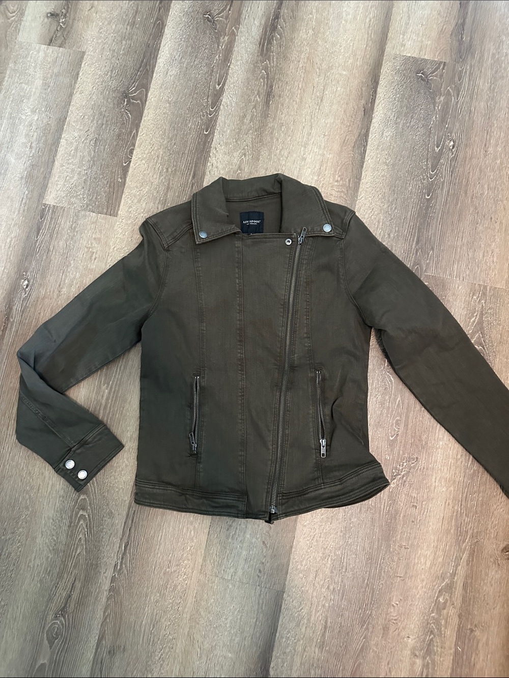 Liverpool Olive Green Asymmetrical Zip Motorcycle Jacket